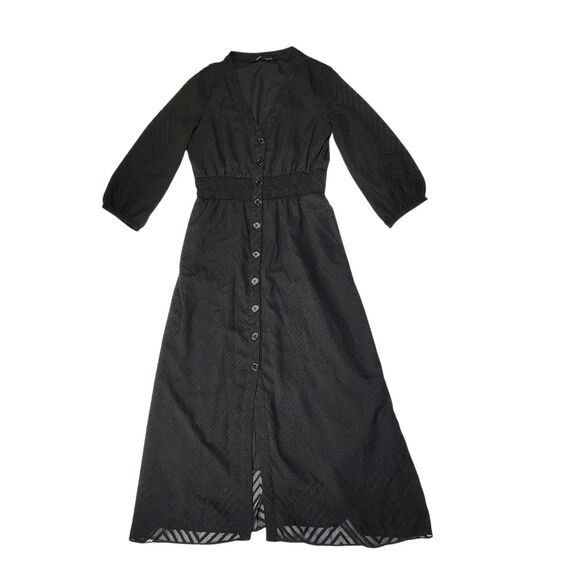 Zara Dress Size Small Ciffon Line Texture Embroidery Zig Zag Light Pilling - Picture 6 of 11